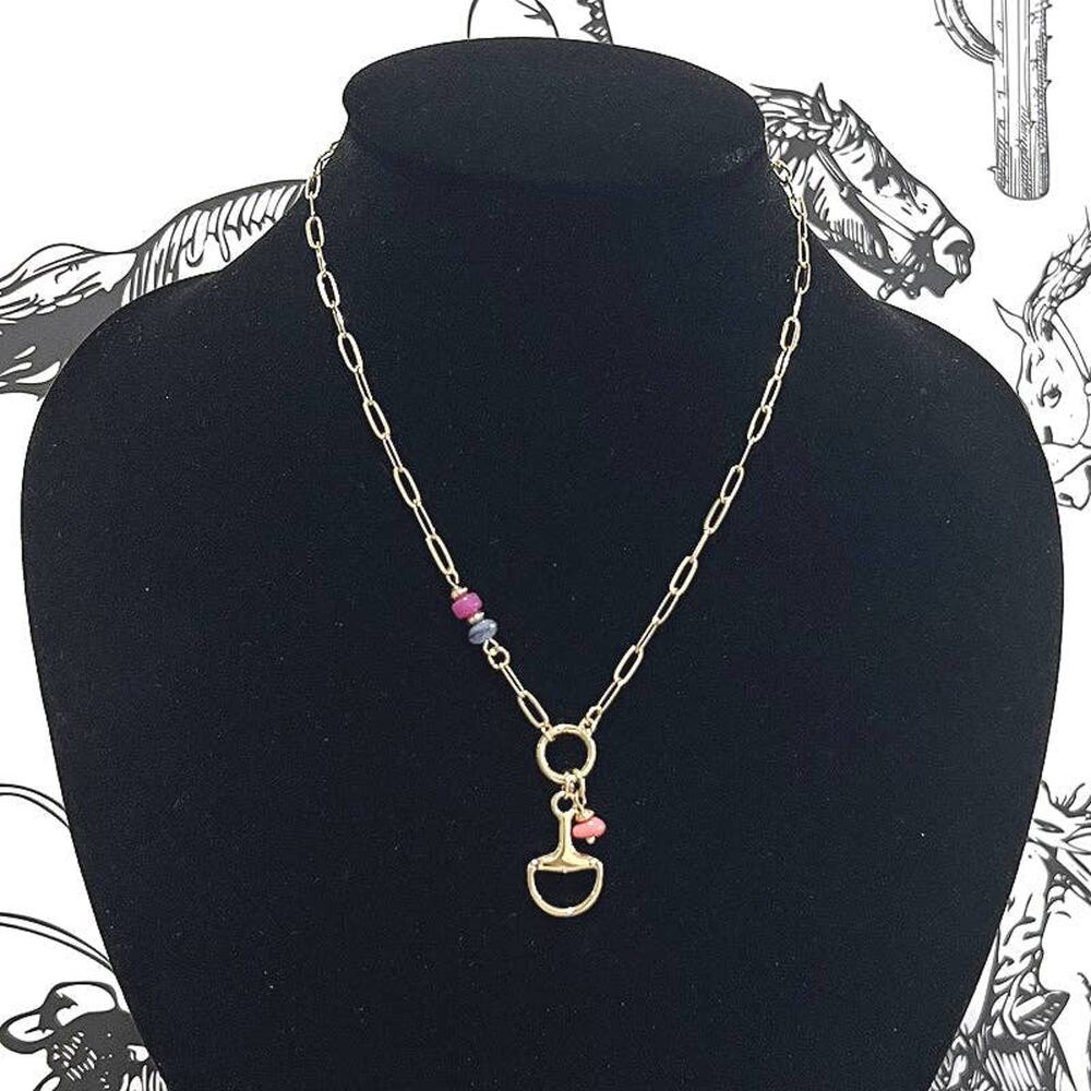 Western Bit Pendant Necklace | Gold | 16" Chain